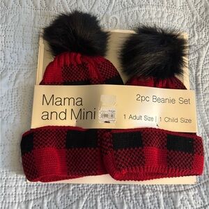 Mama and Mini Red and Black Beanie Set
